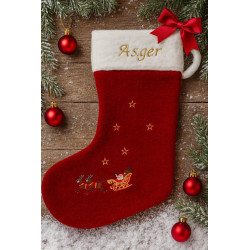 Luksus uld julesok med navn og julekane broderet
