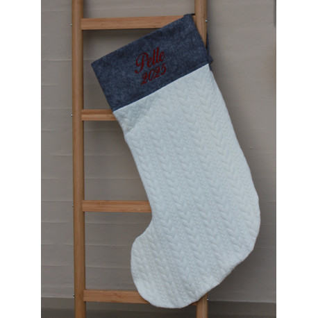 Creme hvid strik julesok med navn på